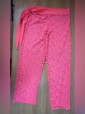 Women’s Pink Crochet Swim Cover-Up Pants